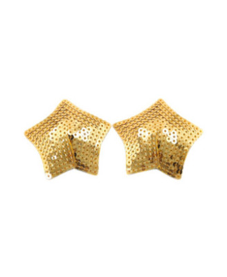 Paire de cache tétons adhésifs étoile pailletée sequin doré 